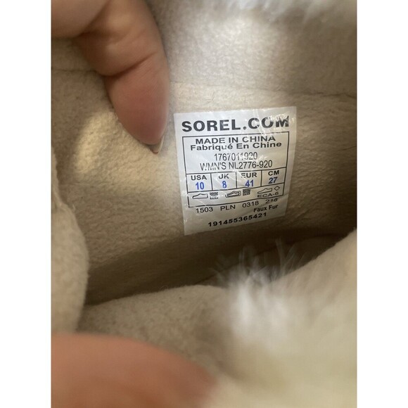 SOREL Whitney Short Lace Off-White Quilted Faux Fur-Lined Winter Boots Size 10 - Picture 2 of 9